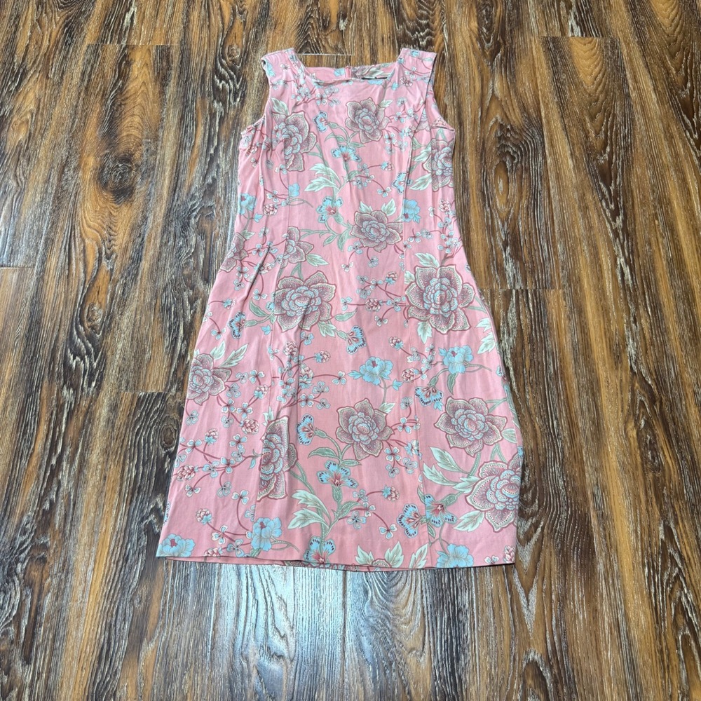 Van Heusen Women's Size 6 S M Pink Floral Rayon Sleeveless Shift Midi Dress